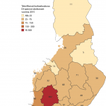 Kartta vuonna 2015 DI-opinnot aloittaneista maakunnittain