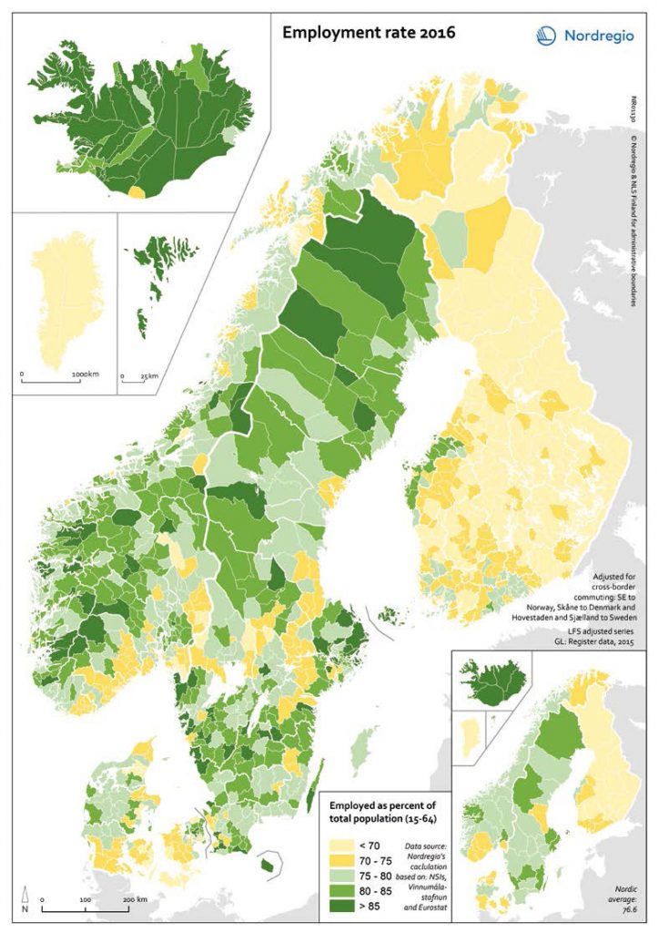 Työllisyysaste Pohjoismaissa 2016